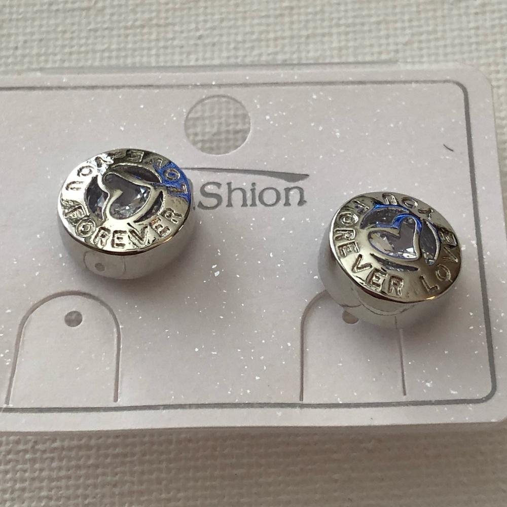 Silver 'Love You Forever' Heart Stud Earrings